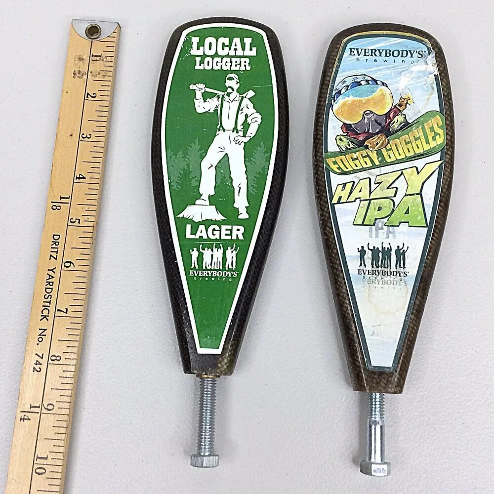 Lot of 2 Beer Tap Handles Everybodys Brewing Foggy Goggles Local Logger Hazy IPA